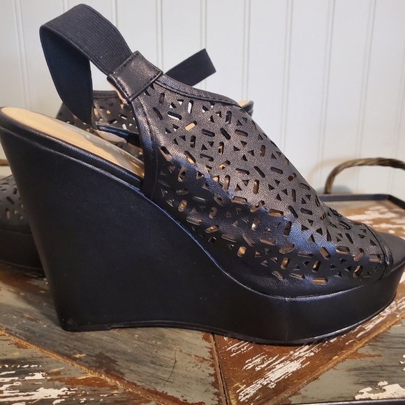 Chinese Laundry "Matilda" Leather Slingback Wedge Platform Sandals US 8.5 - Picture 5 of 10